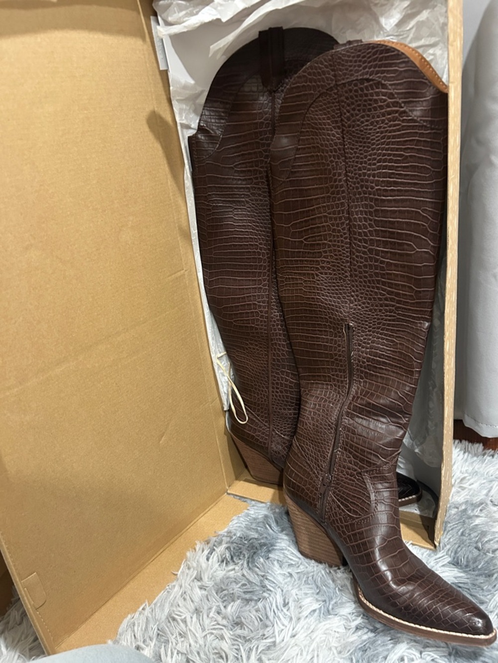 Zodiac Rory Chocolate Croc-Embossed Over-the-Knee Boots